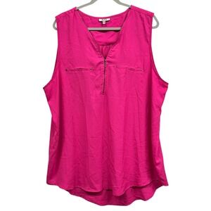MPH Collection Shirt Womens 3X Pink Sleeveless Zip V Neck Tunic Blouse Top Flowy